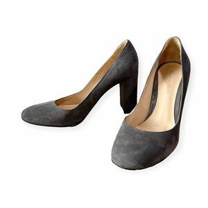 Gianvito Rossi Round Toe 85mm Block Heel Pumps, Gray Suede, 39.5 EU